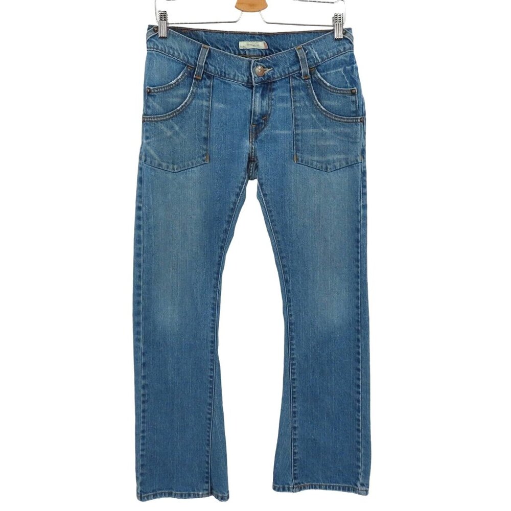 Levis Juniors 9 Blue Distressed Low Rise Flare Leg Denim Jeans Pants Y2K 2000s